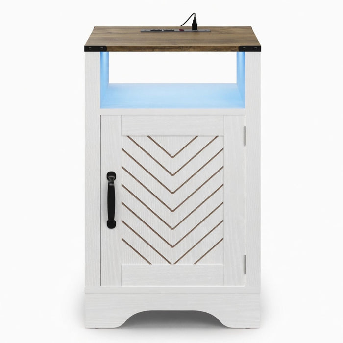 Farmhouse Nightstand With Charging Station & Storage