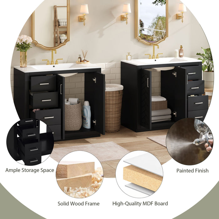 Modern Bathroom Vanity With Ceramic Sink, Freestanding Set With Drawers And Soft-Closing Doors