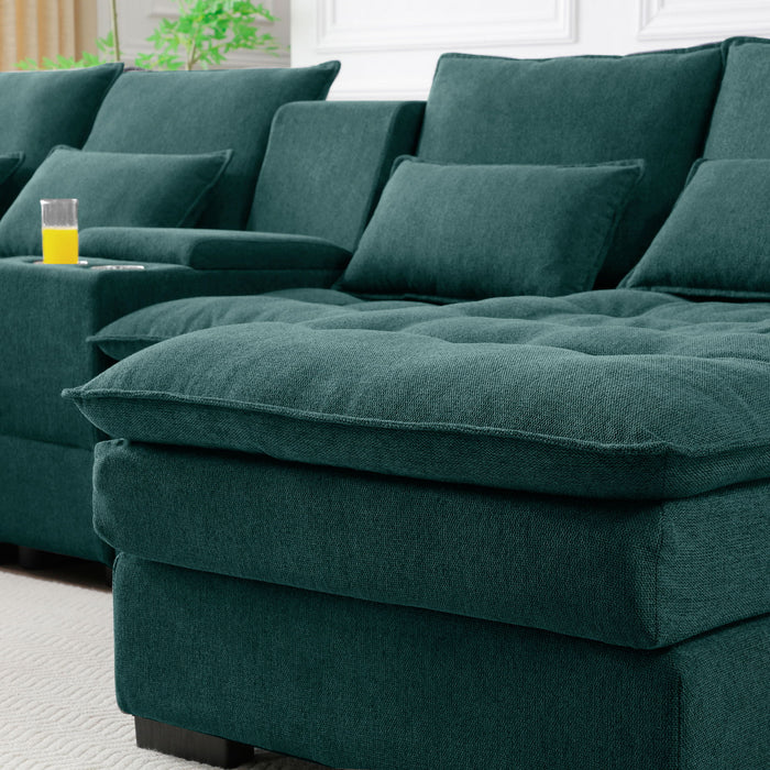 Contemporary U Shaped Sofa With Console And Cupholders