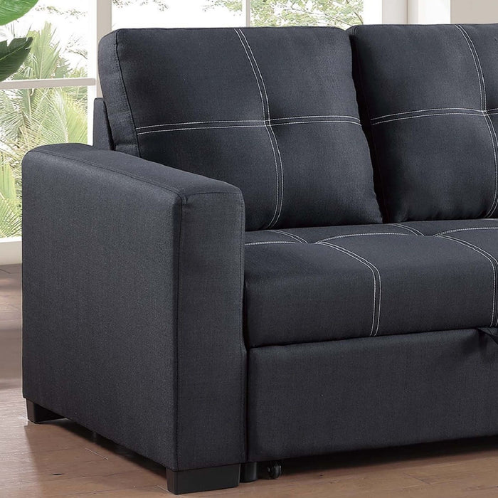 Sectional Sofa Pull Out Bed Upholstered Tufted Convertible Couch - Black