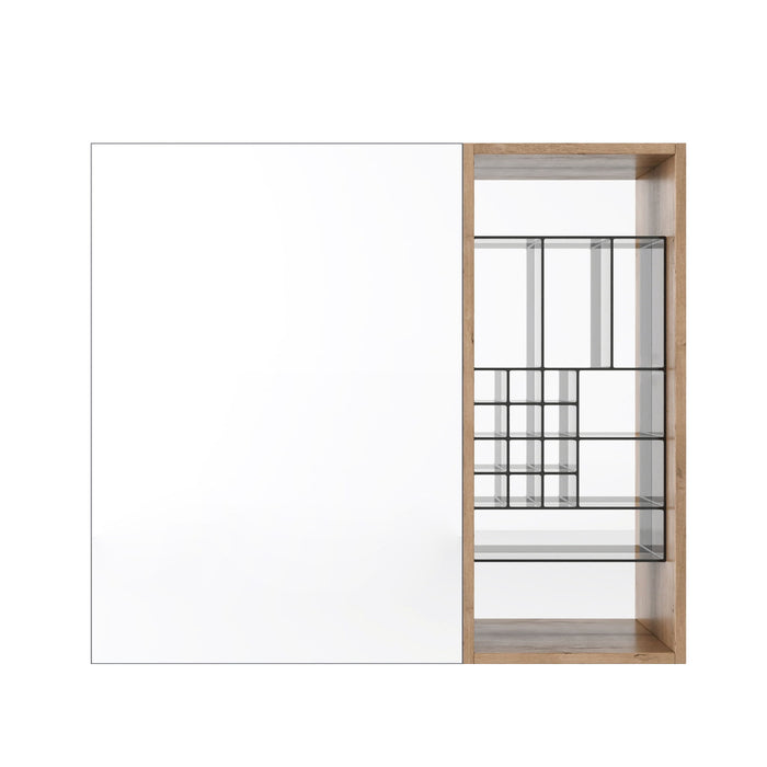 Wall Mounted Bathroom Mirror Cabinet With Adjustable Shelves - Imitative Oak