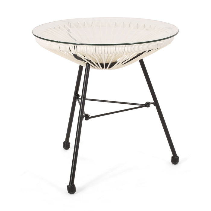 Nusa - Modern Rattan Side Table With Tempered Glass Top