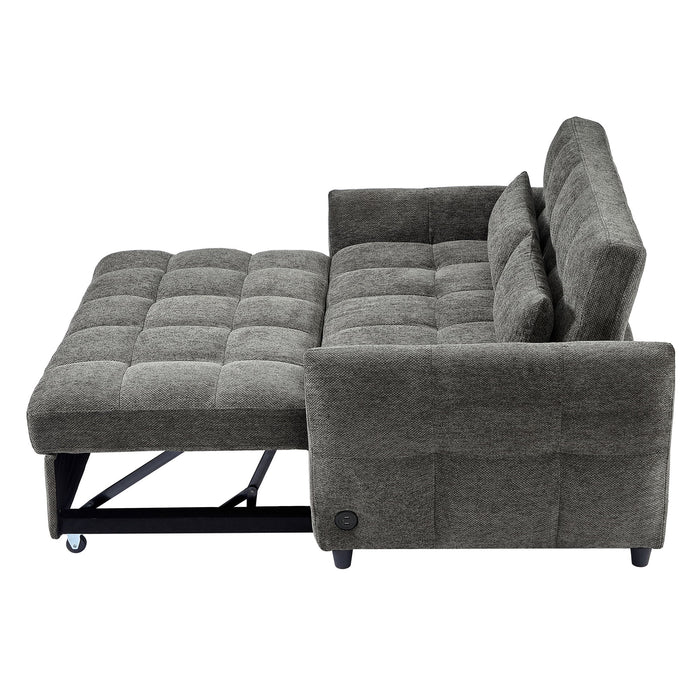 Loveseat Sofa Pull-Out Bed With Adjustable Backrest, 3 USB Ports And 2 Lumbar Pillows For Living Room
