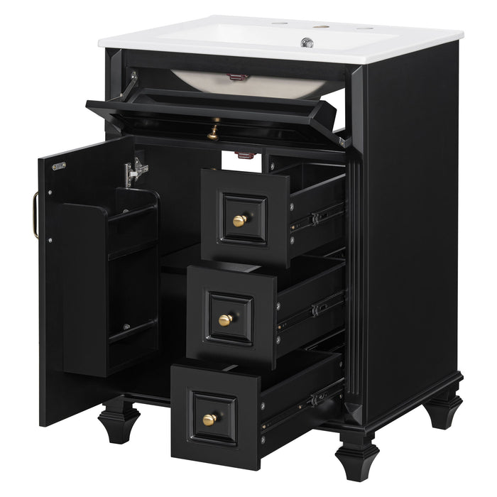 Freestanding Bathroom Vanity With Sink, 3 Drawers & Flip-Out Drawer