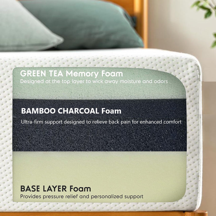 10" Green Tea Memory Foam Mattress In Box, Fiberglass Free