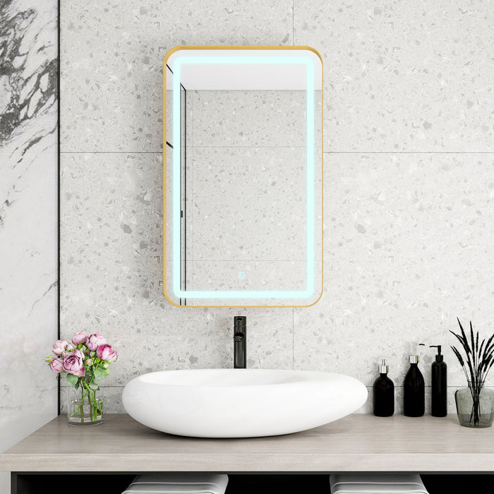 Rectangle Medicine Cabinet Mirror Bathroom Mirror With Storage Wall Mounted Medicine Mirror Cabinet With LED - Gold