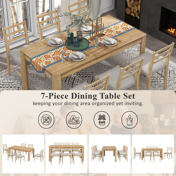7 Piece Dining Set With Extendable Table, 2 Drawers & 6 Upholstered Chairs