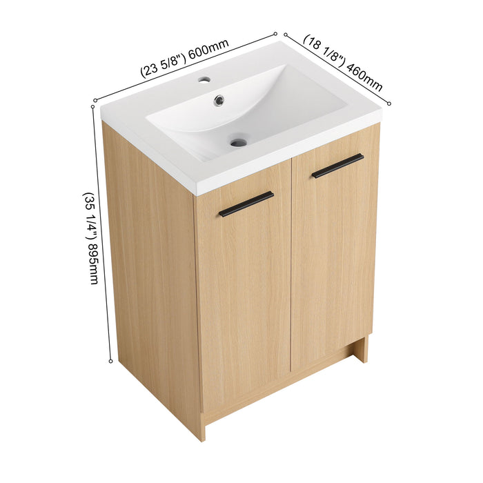 Freestanding Bathroom Vanity Set With Tall Linen Cabinet, Single Sink, Extra Storage, Soft Close Doors - Glossy White / Light Oak