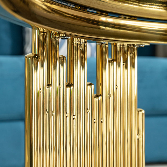 Elegant Round Table With Double Layer Tempered Glass Top And Stainless Steel Frame For Living Room