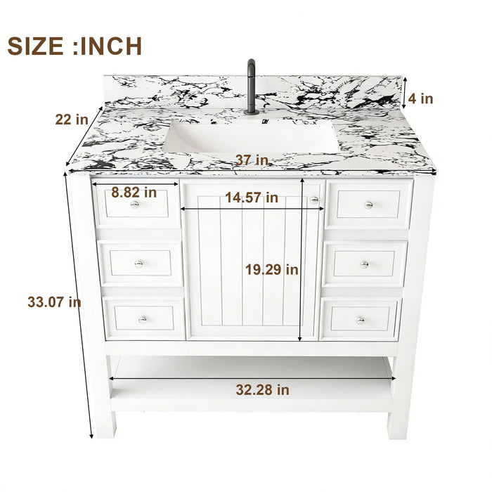 Bathroom Vanity Set With 3 Drawers And Storage Cabinet, Single Faucet Hole - White