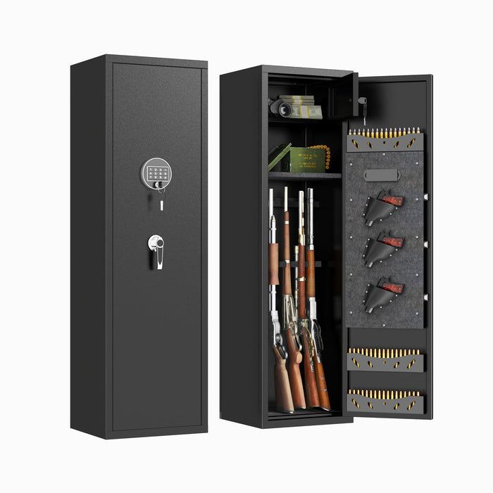 High Large Capacity Mechanical Gun Safe For Rifles & Handguns, Digital Password Lock, Built In Independent Lock Box, Adjustable Shelves - Black