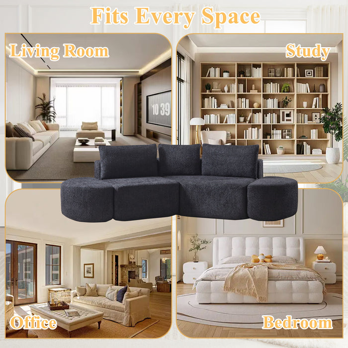 V - Shaped Modular Sofa Set & 3 Pillows And 2 Curved Ottomans For Living Rooms - Black