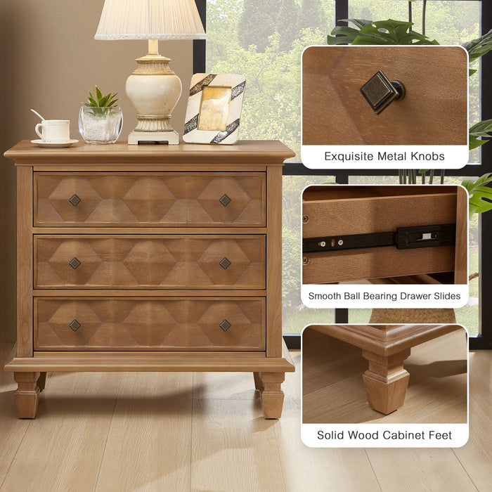 Nightstand With Charging Station, 3 Drawer Bedside Table - Natural Wood