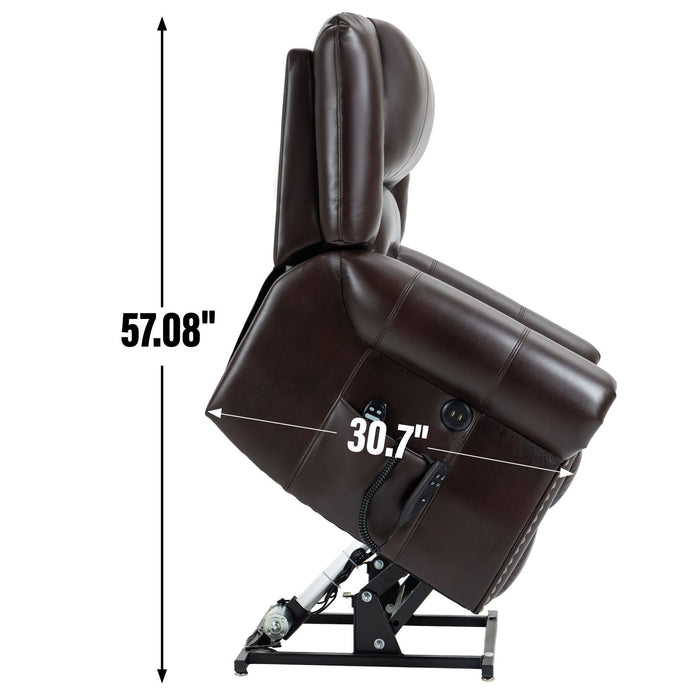 Power Lift Recliner Chair Heat Massage Dual Motor Infinite Position With USB Ports - Antique Brown