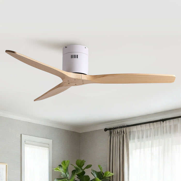 Low Profile Flush Ceiling Fan Without Light - Matte White / White