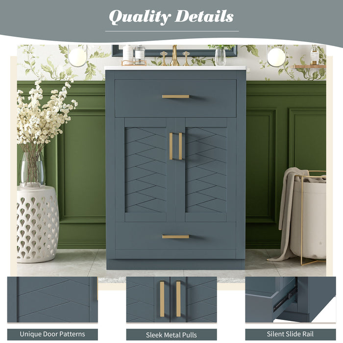 Modern Bathroom Vanity With Integrated Ceramic Sink, 2 Door Cabinet With Tip-Out Drawer