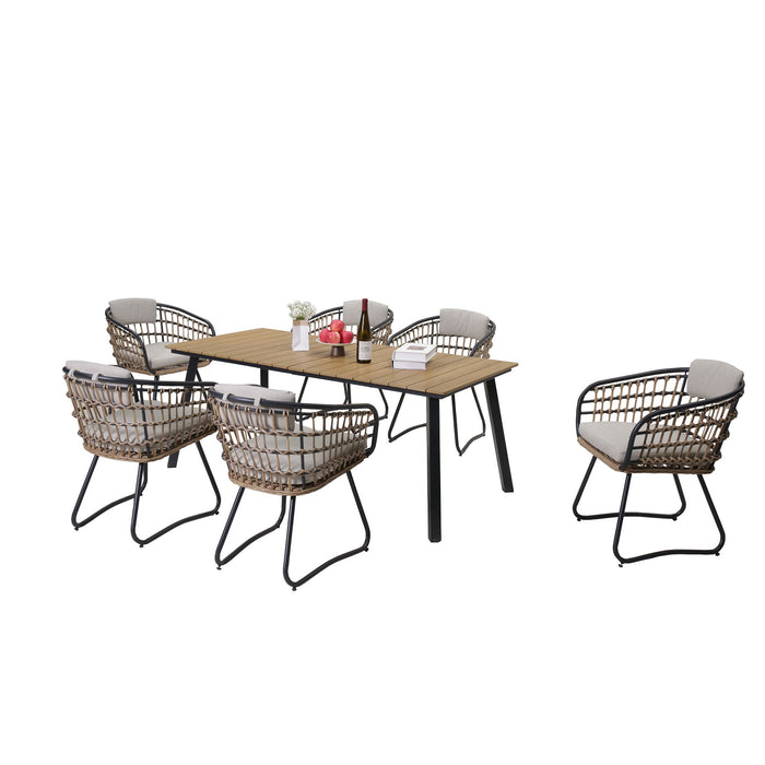 7 Piece Outdoor Patio Dining Set For 6, Chairs With Cushions And Table - Yellow