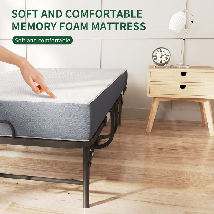 Twin Extra Long Folding Bed For Tall People, Heavy-Duty Rollaway Guest With Memory Foam Mattress - Black