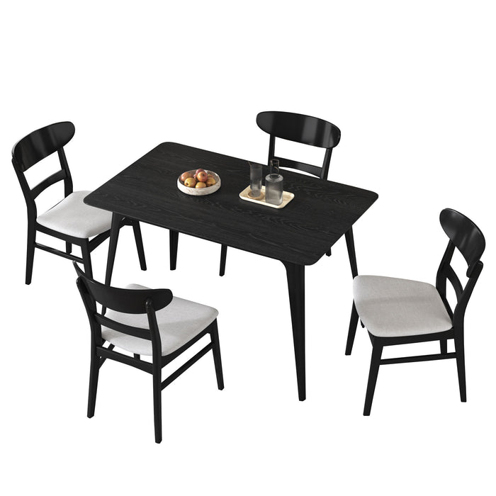 5 Piece Dining Set With 1 Table And 4 Upholstered Chairs - Black / Light Gray