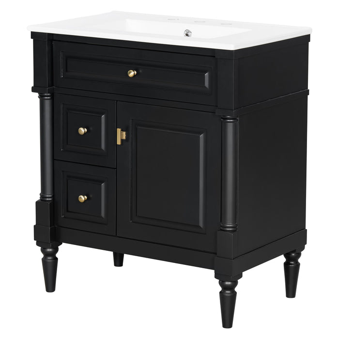 Modern Bathroom Vanity With Sink, Freestanding Cabinet With Flip Drawer & Adjustable Shelf