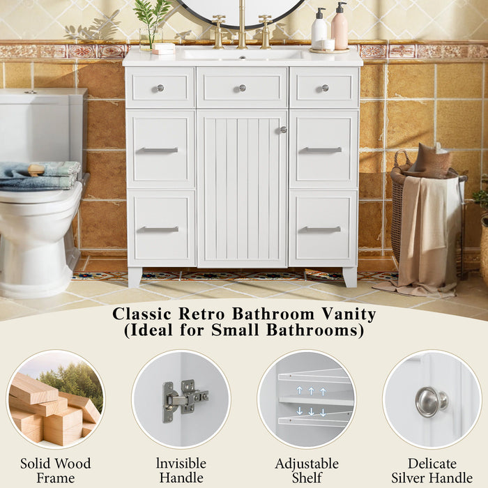 Bathroom Vanity With Ceramic Sink, Soft Close Doors, Adjustable Shelves