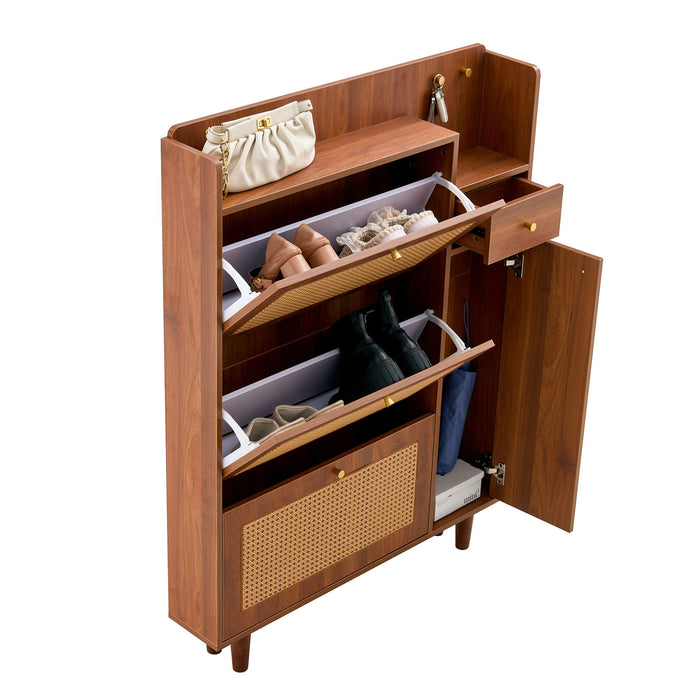 The Modern Minimalist Shoe Cabinet, Suitable For A Variety Of Styles Including Nordic, Japanese, And Industrial - Walnut