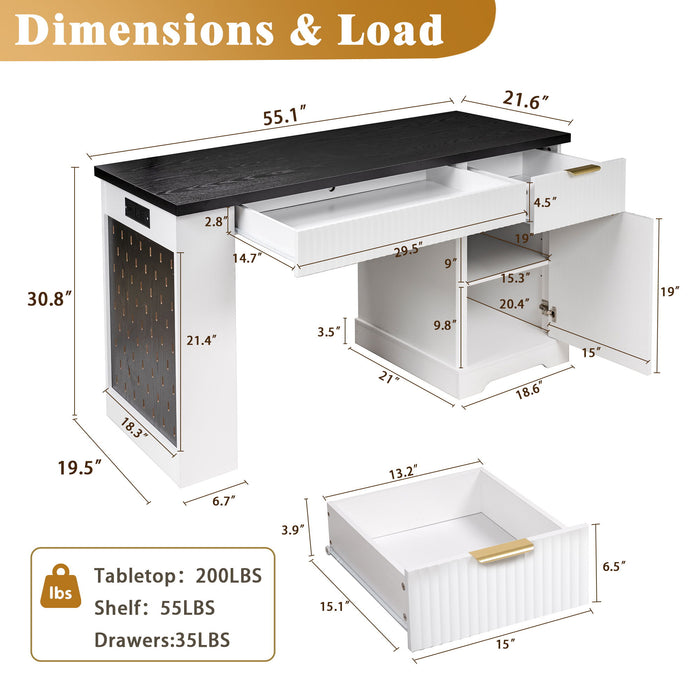 Modern Fluted Office Desk With Storage Cabinet