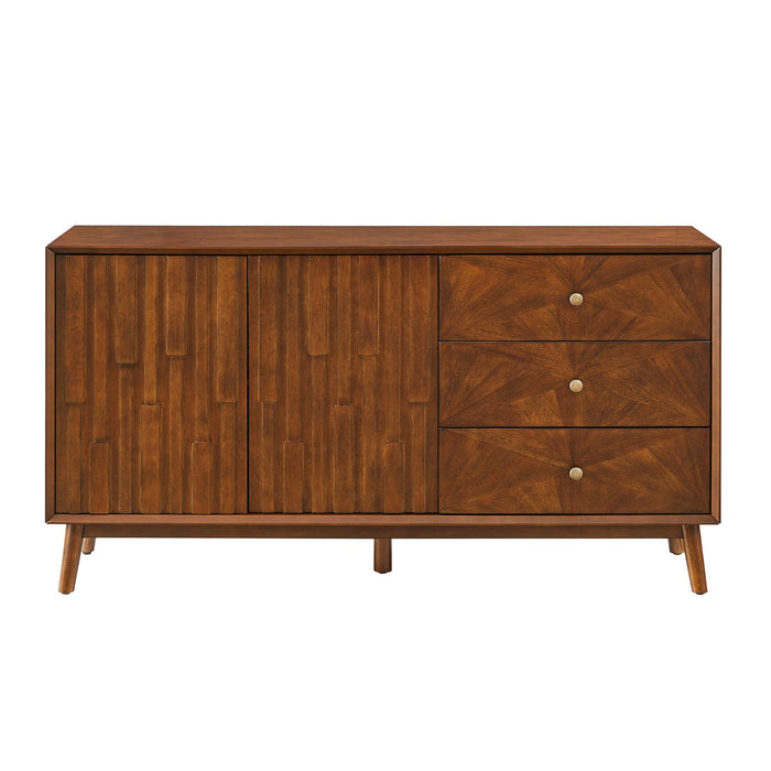 TV Stand With Storage, Entertainment Center, 3 Drawers And 2 Doors For Living Room - Walnut