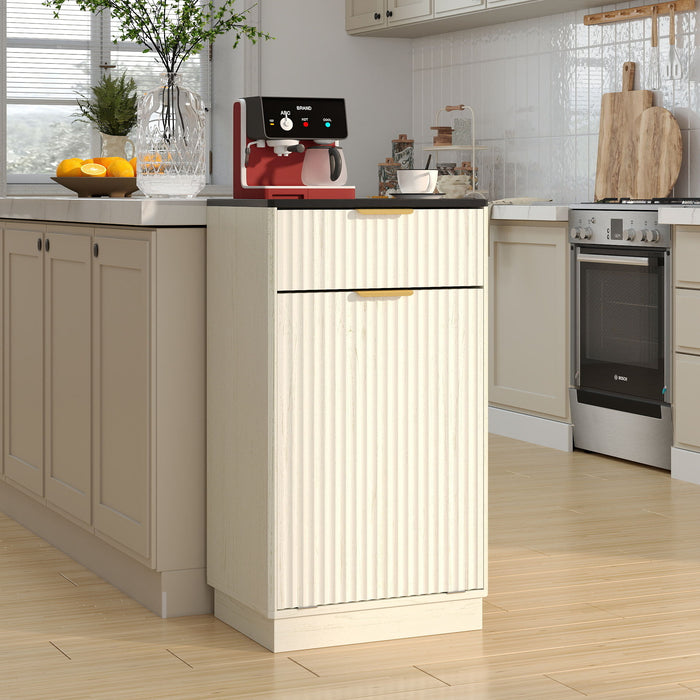 Tilt Out Trash Can Cabinet With Wave Textured Drawer & Pull Out Bin