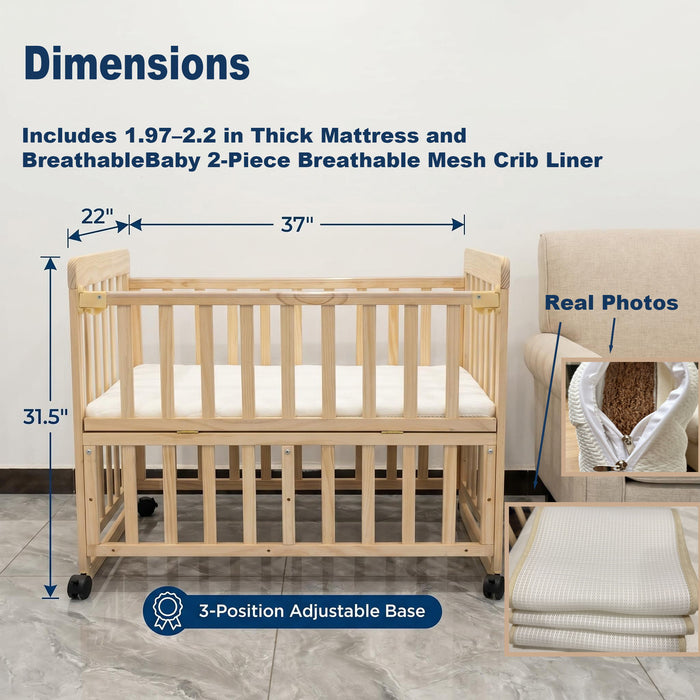 Portable Pne Bedside Bassinet, Crib With 3 Adjustable Heights, Compact Design - White