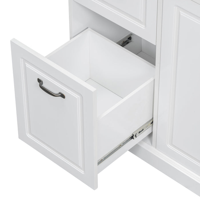 Bathroom Storage Cabinet With Tilt Out Hamper, Tall Free Standing Organizer With Drawers & Adjustable Shelves, Linen Tower With Steel Handles - White