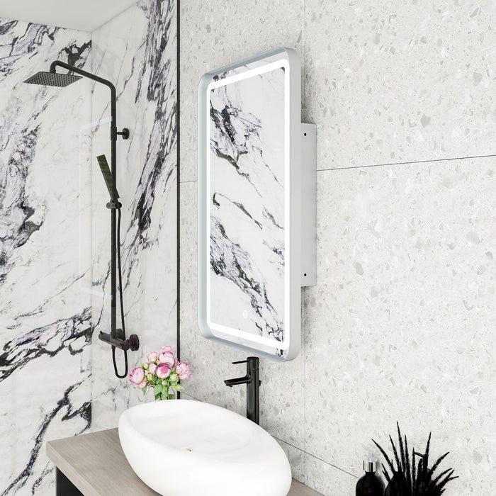 Rectangle Medicine Cabinet Mirror Bathroom Mirror With Storage Wall Mounted Medicine Mirror Cabinet With LED - Sliver