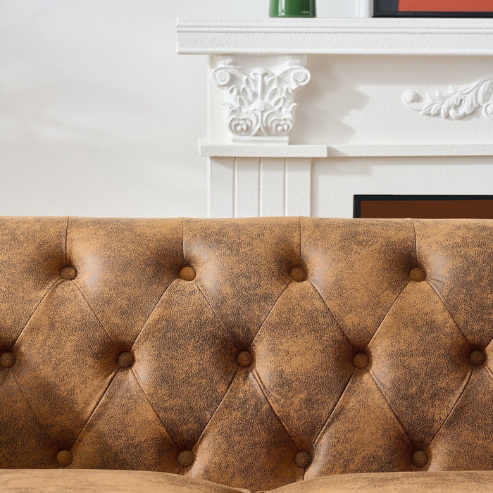 Chesterfield 3 And 2 Seater Sofa Set, High Tech Fabric Upholstered Couch For Living Room