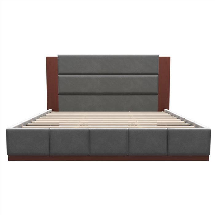 Modern Upholstered Platform Bed With Extended Headboard
