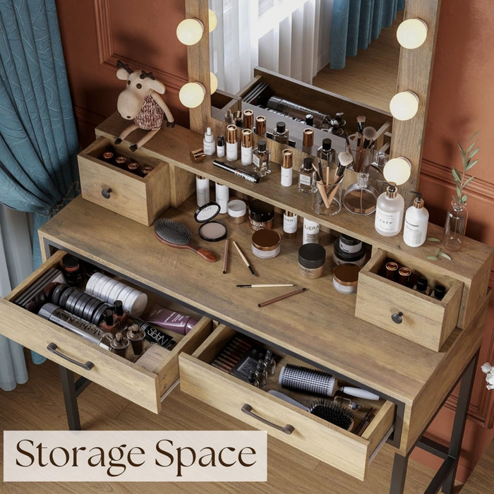 Vanity Desk With 3 Color Lighted Mirror And 4 Drawers