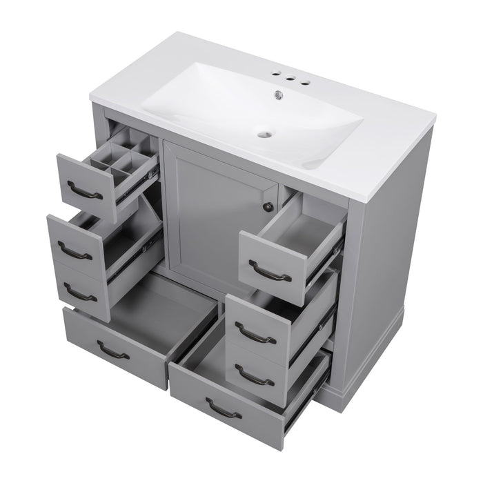 Modern Bathroom Vanity With Sink, 6 Drawers, Adjustable Shelf