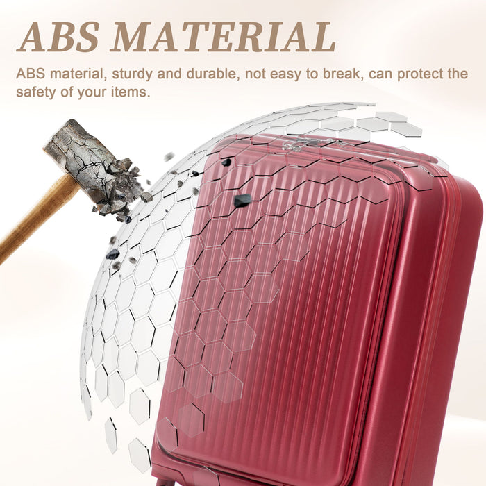 Luggage Set With Cosmetic Case, Combination Lock, Front Opening Design