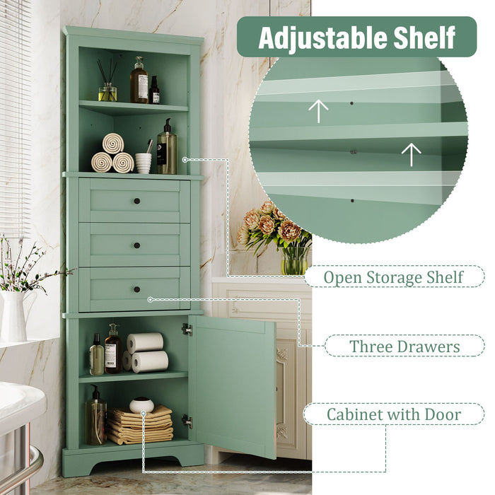 Tall Storage Cabinet With 3 Drawers And Adjustable Shelves For Bathroom