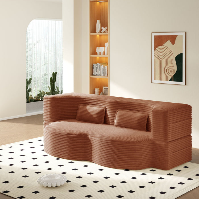 Modern Floor Sofa With 2 Pillows, Convertible Twin Size Folding Mattress For Living Room