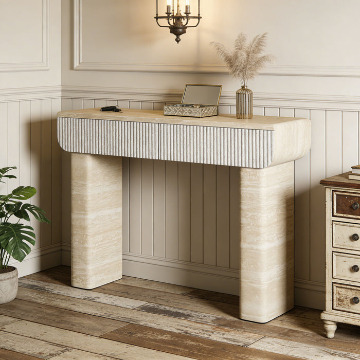 Entryway Table With 2 Hidden Handle Drawers For Entrance - Beige / Yellow