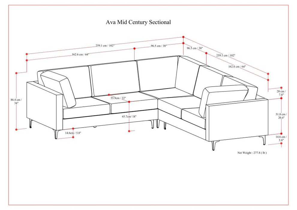 Ava - Mid Century Corner Sectional Sofa Handcrafted