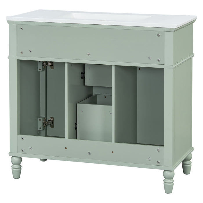 Bathroom Vanity With Sink, Flip-Out Top Drawer, Soft Close Doors, 2 Storage Drawers