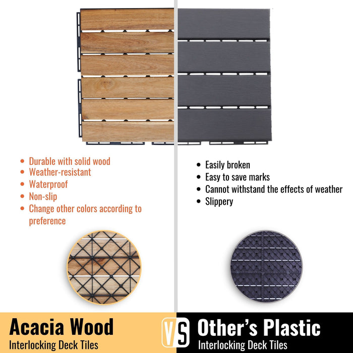 Interlocking Deck Tiles Striped Pattern, Waterproof Anti Mildew Brown