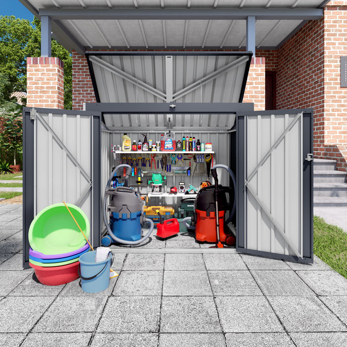 Outdoor Trash Can Storage Shed For 2 Bins Garbage - Gray