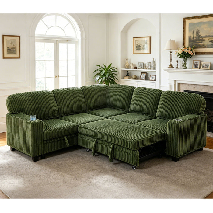 L-Shaped Sofa With Pull Out Sofa Bed With USB