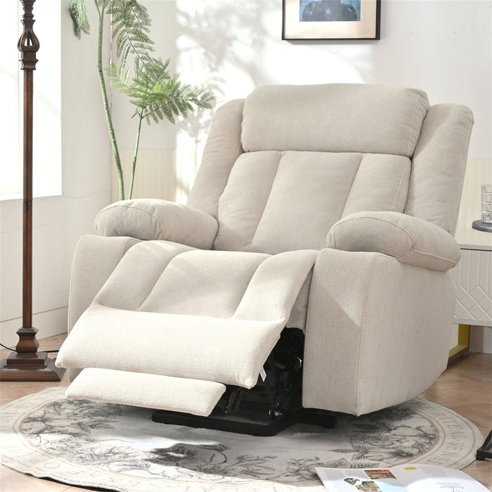 Power Lift Recliner Chair With Extended Footrest, Remote Control, Cup Holders, And Side Pockets