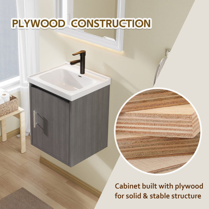 Floating Bathroom Vanity Combo, Wall Mounted Cabinet With Sink & Soft Close Doors For Small Bathrooms