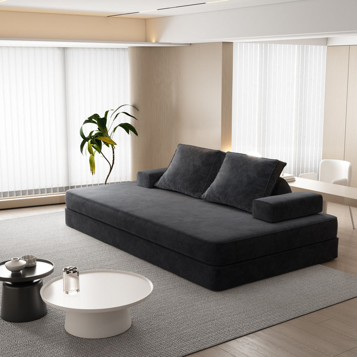 Multifunctional Convertible Sofa Bed With 2 Tumbler Backrests And 2 Pillows, Deep Seat Couch