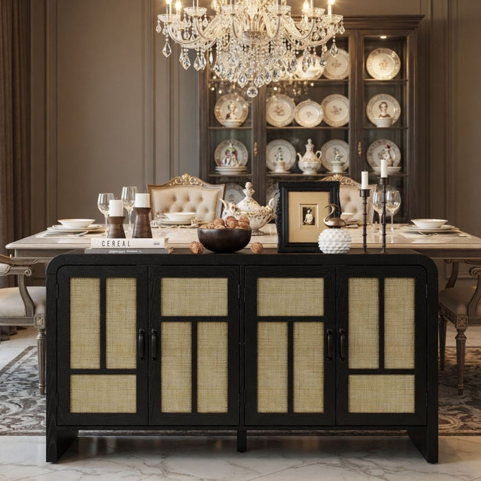 Sideboard Buffet Cabinet With 4 Doors & Adjustable Shelves - Black