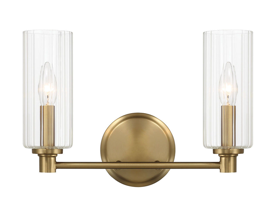 Regal - Double Light Vanity With Clear Ribbed Satin - Antique Brass / Clear